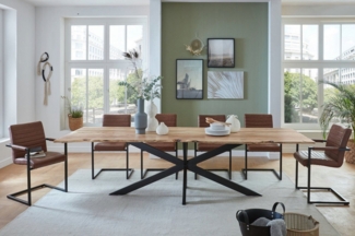 Trelevo® Baumkantentisch Akazienholz, echte Baumkante, Metallgestell Spider-Form, bis 3 Meter, Akazienholz, echte Baumkante, Metallgestell Spider-Form, bis 3 Meter