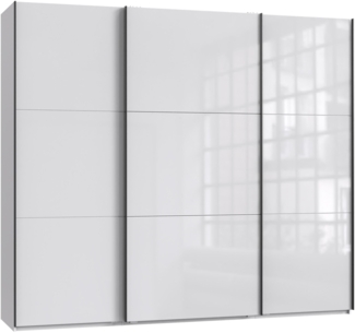 SCHWEBETÜRENSCHRANK 3-türig B250/H216/T65 cm in Weiß mit Glasfront inkl. Vollausstattung