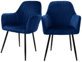 ML-DESIGN Stuhl Esszimmerstuhl mit Rücken- und Armlehnen Samt/Kunstleder Bezug (2 St), Ergonomische Stuhl Blau Küchenstuhl Wohzimmerstuhl Polsterstuhl