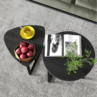 LuxusKollektion Wohnzimmertisch Couchtisch 2er Set Rund Holz Metall Schwarz Industriellen Design