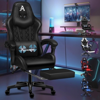 Premium Gaming Stuhl mit Fußstütze und Lordosenstütze ergonomisches Design