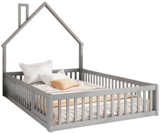 TavilaEcon Hausbett Kinderbett Jugendbett Holzbett mit Schornsteinform (ohne Matratze), Bett mit Lattenrost, Kiefernholz, 140x200 cm