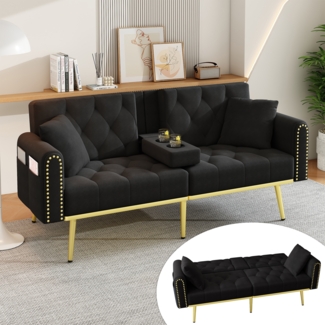 Schlafsofa 175 x 80 x 73,5 cm mit verstellbarer Rückenlehne – elegantes multifunktionales Sofa aus Samt in Schwarz
