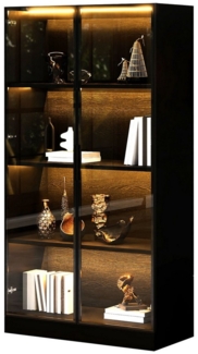 MODFU Vitrine Staubgeschützte Glasvitrine (Bücherregal, Hochschrank, 1-St, warmgelber Lichtleiste) mit gehärteter Glastür, Aluminium-Türrahmen