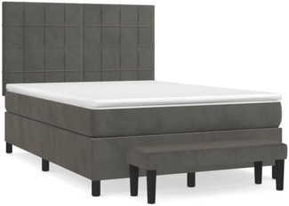 vidaXL Boxspringbett mit Matratze Dunkelgrau 140x190 cm Samt 3137840