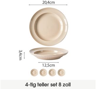 JIWOO Speiseteller 4er Ø21,8cm, Frühstücksteller Pastateller Teller Brotteller Plate, (4 St), Hochwertiges Tellerset Braun Mikrowellenofen Spülmaschine Ø 20,4cm
