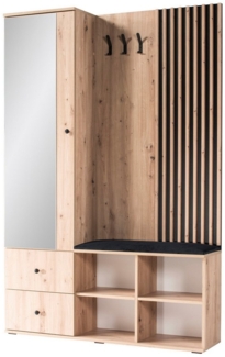 Beautysofa Garderobenschrank CAYA – modern, mit Sitzbank, Spiegel und Stauraum Flurmöbel-Set, Lamellen-Design & soft-close Funktion