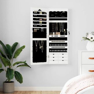 Schmuckschrank, Spiegelschrank mit Spiegel Wandmontage Weiß 37,5 x 10 x 106 cm