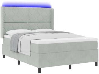 vidaXL Boxspringbett mit LED-Lichtleisten Hellgrau 140 x 190 cm Samt 3343916