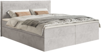 Selsey 'Softie' Boxspringbett 180x200 cm mit Topper und Stauraum, Velours wasserabweisend, Hellgrau
