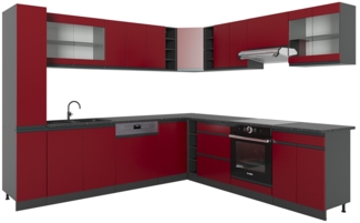 Eckküche R-Line Rot 257 x 46 cm J-Shape, ohne Arbeitsplatte Vicco