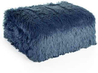 Flauschige Decke Wohndecke Kunstfell Überwurf Sofadecke Kniedecke Tifany 1 150x200 cm dunkelblau