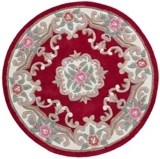 Kadima Design Traditioneller Wollteppich "Beauly" mit Handgeschnitzten Details. Farbe: Rot-Beige, 120x120 cm