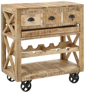 FERDI Vintage Barwagen Massivholz Mango mit herausnehmbaren Tablett - Praktischer Servierwagen für Küche, Wohn- & Esszimmer - 86 x 93 x 46 cm (B/H/T)