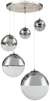 Hängeleuchte, 5-Flammig, Glaskugeln, chrom, klar, H 150 cm