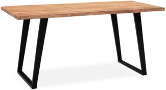 Esszimmertisch 120 x 60 x 76 cm Akazie Massivholz / Metall Esstisch Baumkante, Küchentisch Massiv mit U-Beinen in Schwarz, Holztisch Speisetisch Esszimmer Rechteckig