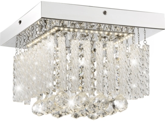 LED Deckenlampe, Chrom, Glasstäbe, Kristalle, quadratisch