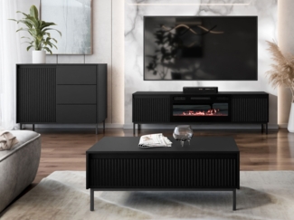Wohnzimmer-Set Ozmi IV (Farbe: Schwarz)