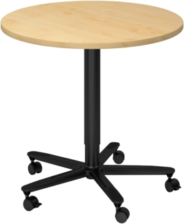 bümö Säulenhubtisch höhenverstellbar, Stehtisch Büro, Bistrotisch rund 80 x 80 cm - Besprechungstisch Ahorn, Stehtisch Holz-Platte, Säule aus Metall in schwarz, Säulentisch, Hochtisch, ST08-3-D