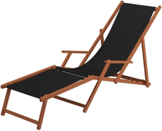 Liegestuhl Sonnenliege schwarz Fußablage Kissen Gartenliege Holz Deckchair Gartenmöbel 10-305FKD