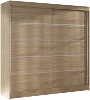 Kleiderschrank Basti IV 200 cm - Schwebetürenschrank mit Kleiderstange und Einlegeboden, Schlafzimmerschrank mit 2 Türen, Schiebetüren, 200 x 215 x 58 cm (Sonoma)