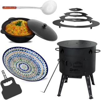 Eintopfofen Ø44 Uchag 2 mm Stahl 16 L Kazan Ljagan Grillfächer Schaumkelle Utschak Wok Kasan Feldküche Außenküche Gulaschkanone