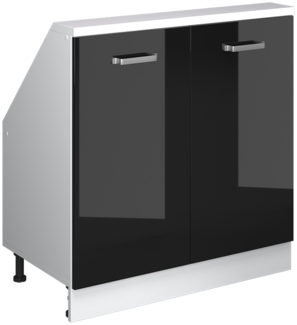 Küchenschrank für Dachschrägen R-Line Schwarz Hochglanz 80 cm mit 2 Türen Vicco
