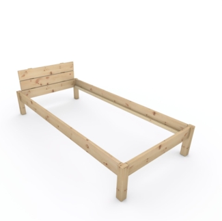 Pfostenbett "metallarm" Zirbe Holzbett "Daybett" 100x220 cm 38cm Einzelbett