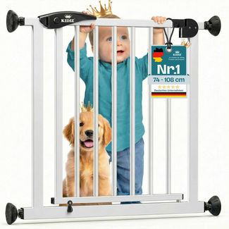 KIDIZ® Schutzgitter für Treppen | Tür, Auto Close Kindertreppengitter ohne Bohren | 90° Stop, Absperr Türschutzgitter, schwenkbare Trennwand, Treppenschutzgitter, Klemmen 81 - 94 cm Weiß / Schwarz +7