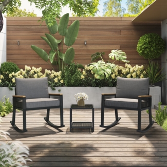 LVHOM Balkonmöbel Set 3-teilig, Gartenmöbel Set- 2 Schaukelstühle & Glastisch, 2 Personen Terrassenmöbel Textilene, Sitzgruppe Schaukelsessel Garten