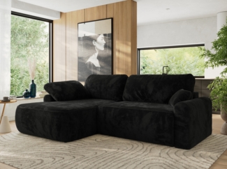 Ecksofa, L-förmiges, lose Kissen, DL-Schlaffunktion, (H 100 x T 187 x B 273 cm) - CUBO L - Plüsch Schwarz - linke Seite