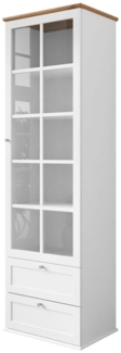 Standvitrine Gacoris 2SZ1D (Farbe: Weiß / Weiß + Lefkas Eiche)