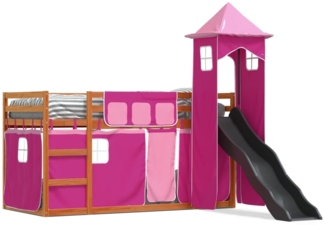 vidaXL Etagenbett mit Rutsche und Gardinen Rosa 90x200 cm 3284196