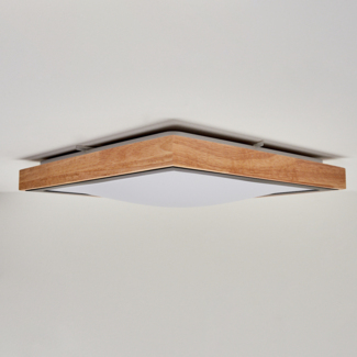 »Campertogno«, moderne Deckenlampe aus Metall/Holz/Kunststoff in Natur/Schwarz/Weiß, eckig, 35x35 cm, 2400 Lumen, 3000 Kelvin, 1 x LED 24 Watt (inkl. )