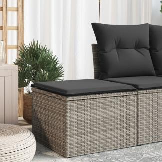 vidaXL Gartenhocker mit Kissen Grau 55x55x37 cm Poly Rattan 366119