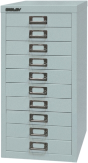 Bisley Multidrawer Schubladenschrank aus Metall mit 10 Schubladen DIN A4 ohne Sockel - Farbe: Silber, L2910-355