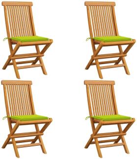 vidaXL Gartenstühle mit Hellgrünen Kissen 4 Stk. Massivholz Teak 3062579