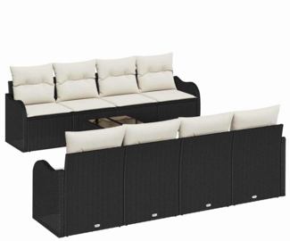 vidaXL Garten-Sofa-Set mit Kissen 9 pcs Schwarz, Creme 55 x 55 x 37 cm 3354296