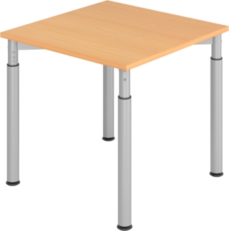 bümö höhenverstellbarer Schreibtisch 80x80 cm in Buche, Gestell silber - PC Tisch höhenverstellbar & klein, höhenverstellbarer Tisch Büro, kleiner Computertisch verstellbar, Y-Serie, YS-08-6-S