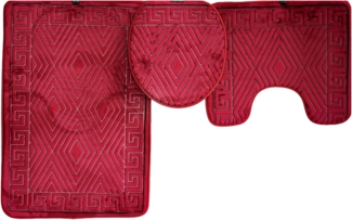 3 Teiliges Badematten-Set mit Muster aus Polyester Rutschfest und Waschbar Magenta