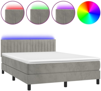 vidaXL Boxspringbett mit Matratze & LED Hellgrau 140x190 cm Samt 3134519