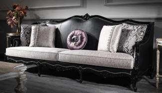 Casa Padrino Luxus Barock Wohnzimmer Sofa Silber / Schwarz 260 x 90 x H. 95 cm - Edel & Prunkvoll