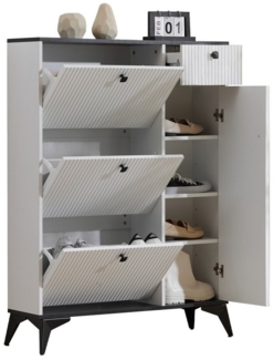 MODFU Schuhschrank Schuhkipper mit 7 Fächer und 1 Schubladen (Schuhschrank mit 3 Klappen, 1 Schublade und 1 Tür, Schuhregal, 1-St, mit verstellbaren Regalböden und Kippsicherung) mit Wellenform-Design,multifunktionalem Stauraum für Schuhe/Taschen