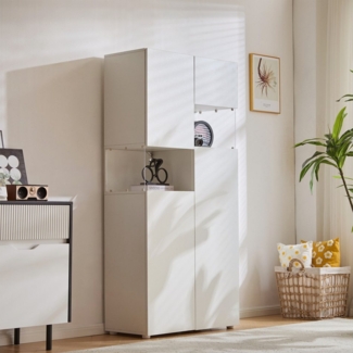 Flieks Vitrine mit LED-Beleuchtung und vertellbare Einlegeböden (1-St, 80x38x170 cm) Hochschrank Standvitrinen Mehrzweckschrank Wohnzimmer weiß