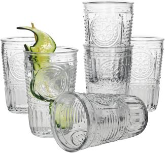 6er Set Romantic Longdrink-Glas Klar 340ml Cocktail-Glass Trink-Gläser Saft