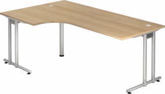 bümö Eckschreibtisch groß, N-Serie 200x120 cm, Tischplatte aus Holz in Eiche, Gestell aus Metall - Schreibtisch L Form, großer Tisch für's Büro, Computertisch, Bürotisch, NS-82-E-S