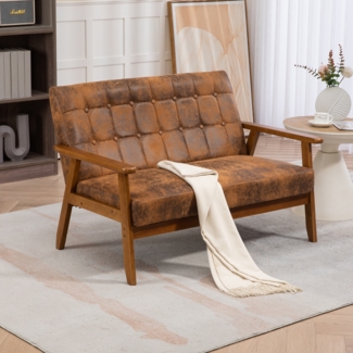 LVHOM 2-Sitzer Robusten Armlehnen & Beinen aus Massivholz, Atmungsaktive Polsterung, Loungesofa, Vielseitiger Anwendung für Wohnzimmer, Büro & Schlafzimmer
