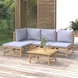 vidaXL 5-tlg. Garten-Lounge-Set mit Hellgrauen Kissen Bambus 3155081