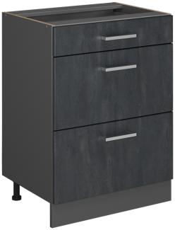 Vicco Schubladenunterschrank R-Line Schwarz Beton Anthrazit 60 cm mit Arbeitsplatte Anthrazit