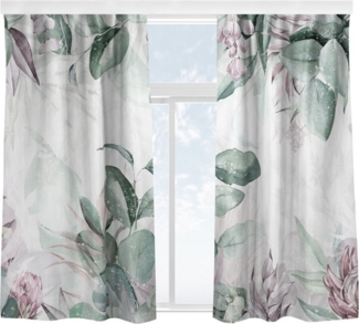 Bilderdepot24 Vorhang Gardine Aquarell Tropisch Modern Botanik Pastell Grün Rosa Türvorhang (2 St), Multifunktionsband, blickdicht, Samt, Schiebegardinen Küche Schlafzimmer Wohnzimmer Schiebevorhang